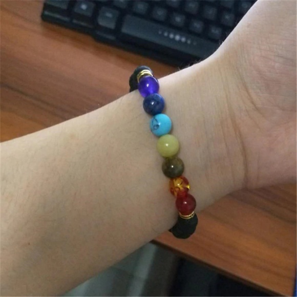 Lava Rock Aromatherapy Diffuser 7 Chakra Bracelet - Picture 3 of 6